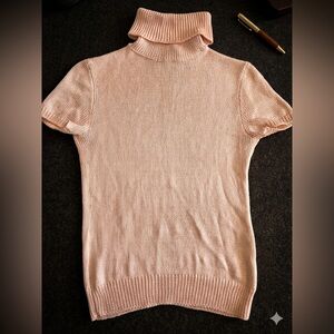 Ralph Lauren Collection Purple Label Pastel Pink Short Sleeve Turtleneck Sweater